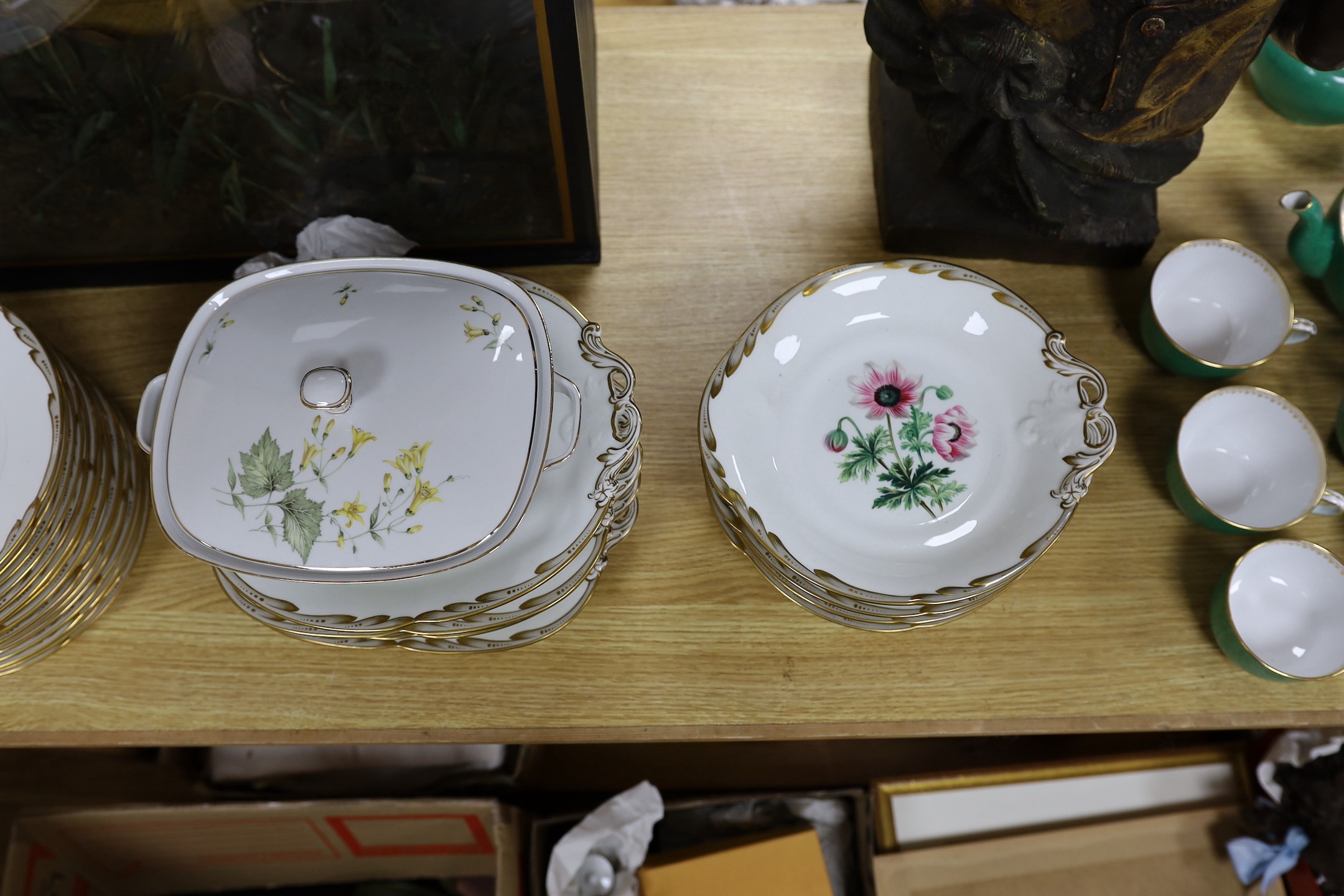 A Victorian porcelain botanical dessert service, possibly Ridgway and Bavarian porcelain tureen